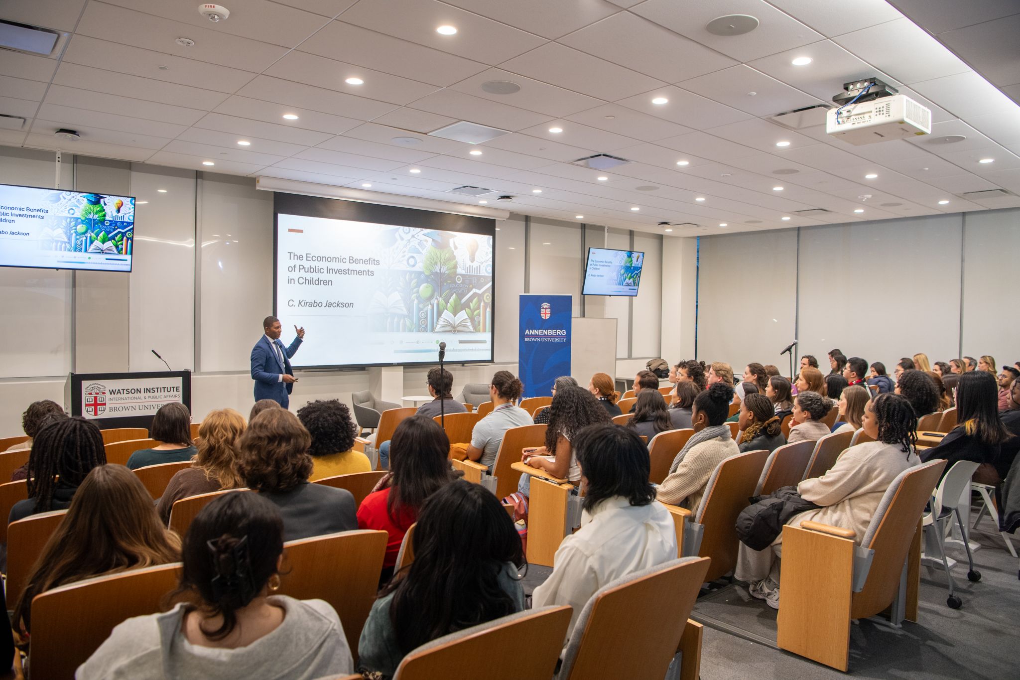 Jackson lecturing at the Watson Institute, Brown University